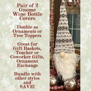 Set of 2 Gnome Wine Bottle Gift Cover for Baskets, Ornaments, Tree Topper
